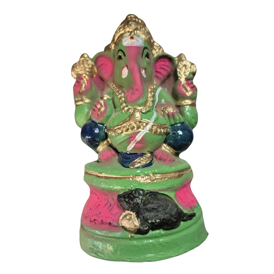 Ganesh Clay Idol Eco friendly 8 inches 1PC - Green
