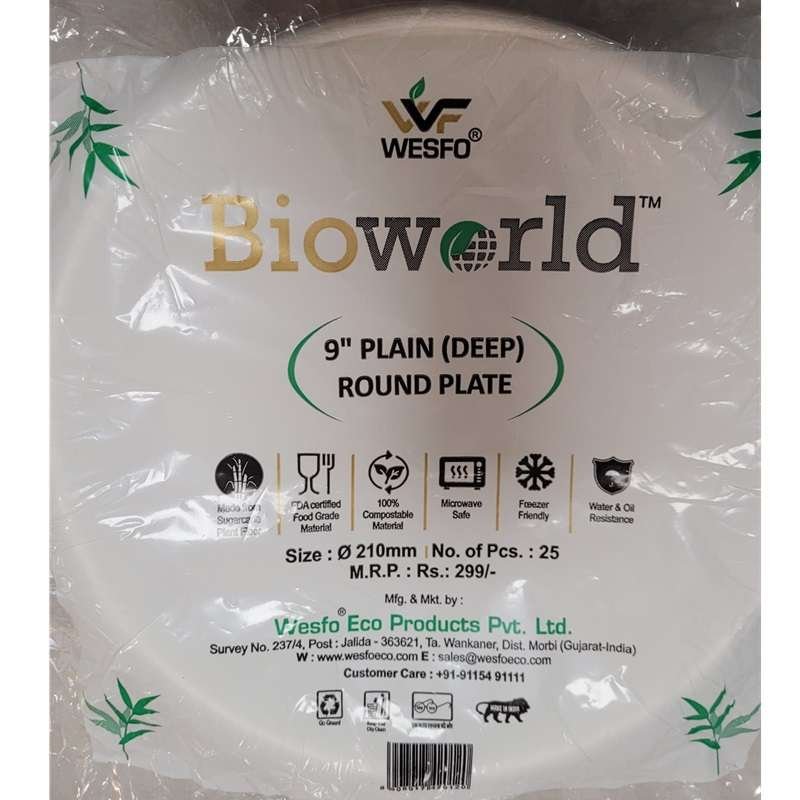 Disposable Round plate White Bio 9 inches 25pc