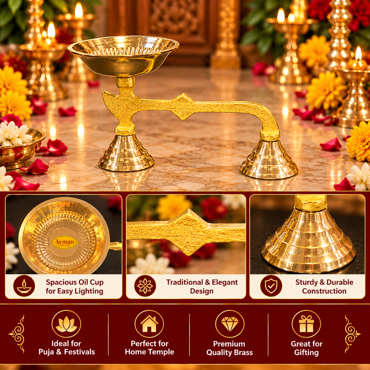 Brass Pooja Dhoop/ Arati Stand Big 1pc