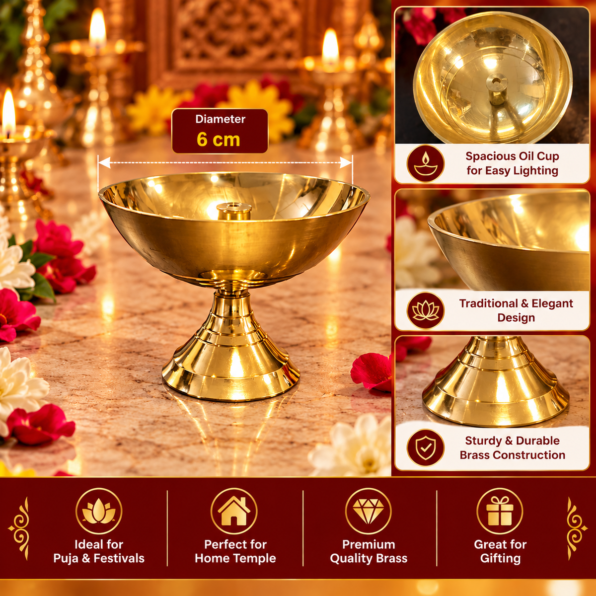 Brass Pyali Deep No 2 (Dia 6 cm) 1pc