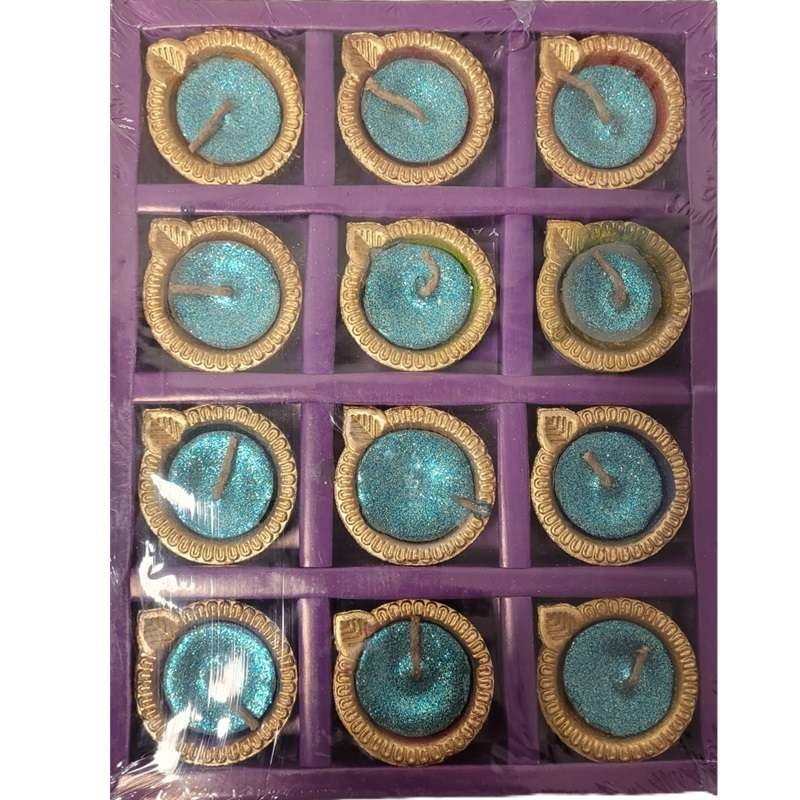 Diwali Clay Lamp wax fill Green (Diya)Set 12pc