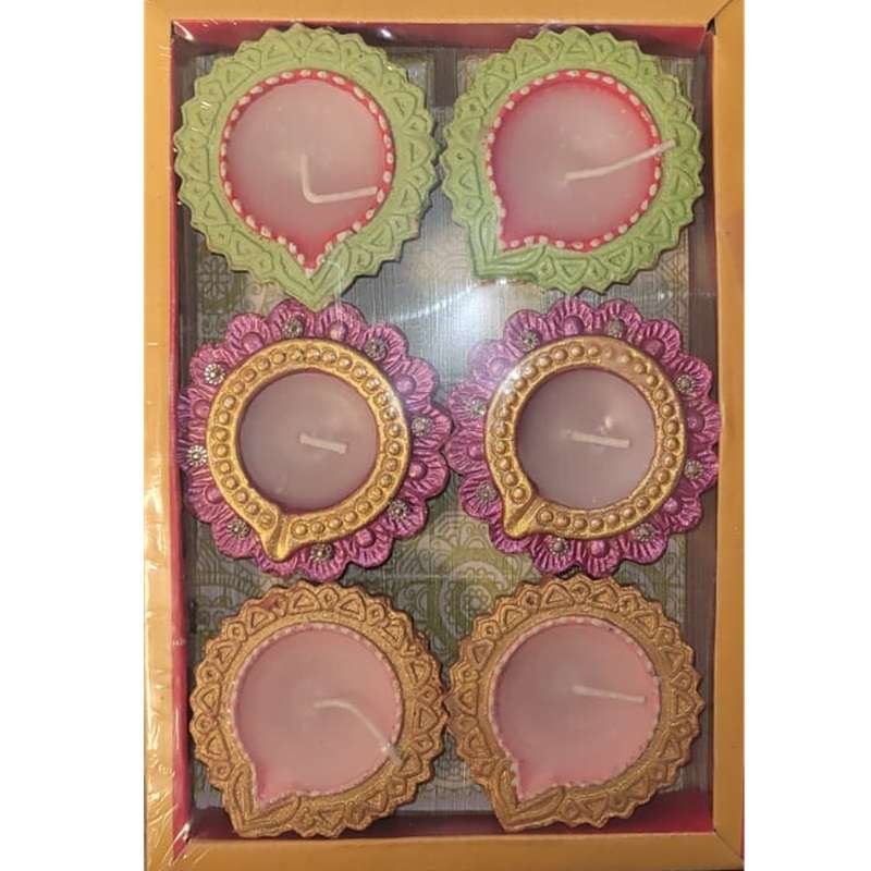 Diwali Clay Lamp (Fancy Diya) Wax Fill Design13 6pc