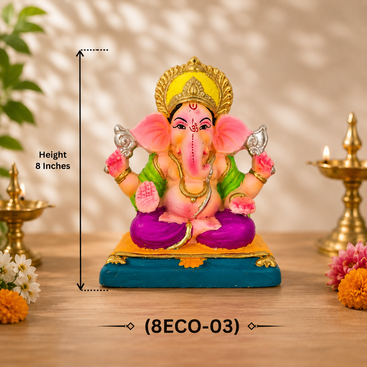 Ganesh Color Idol Eco friendly 8 inches (8ECO-03) 1pc