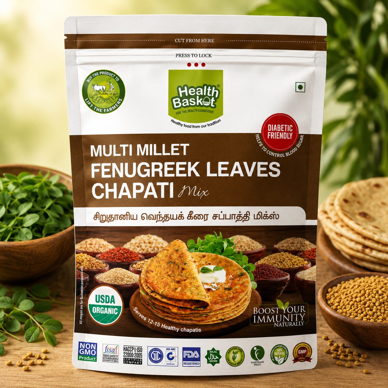 Health Basket Multi Millet Chapati Mix ( Fenugreek/Methi Leaves) 500g