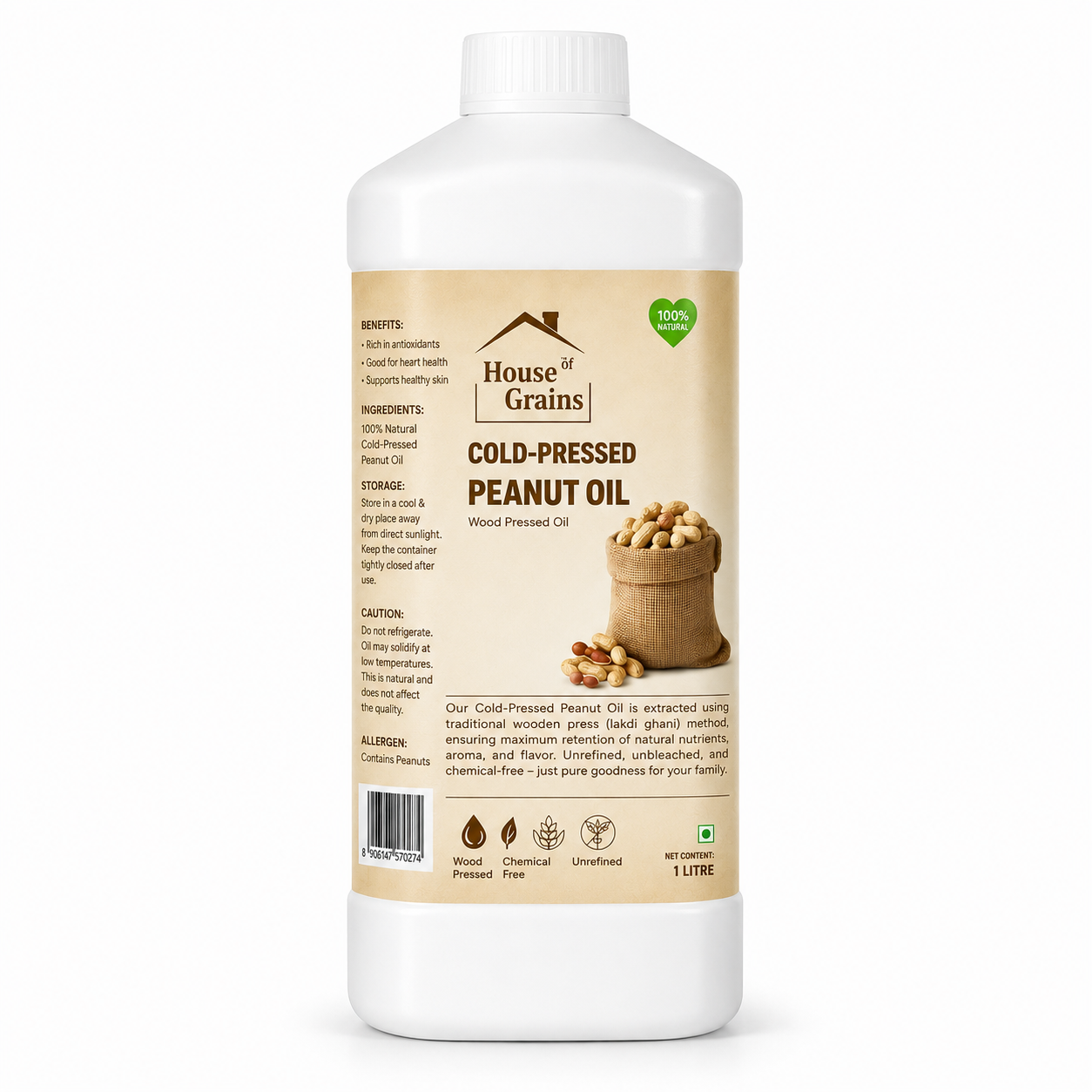 Home Grains (Cold-Pressed) Peanut/ Groundnut oil 1lt