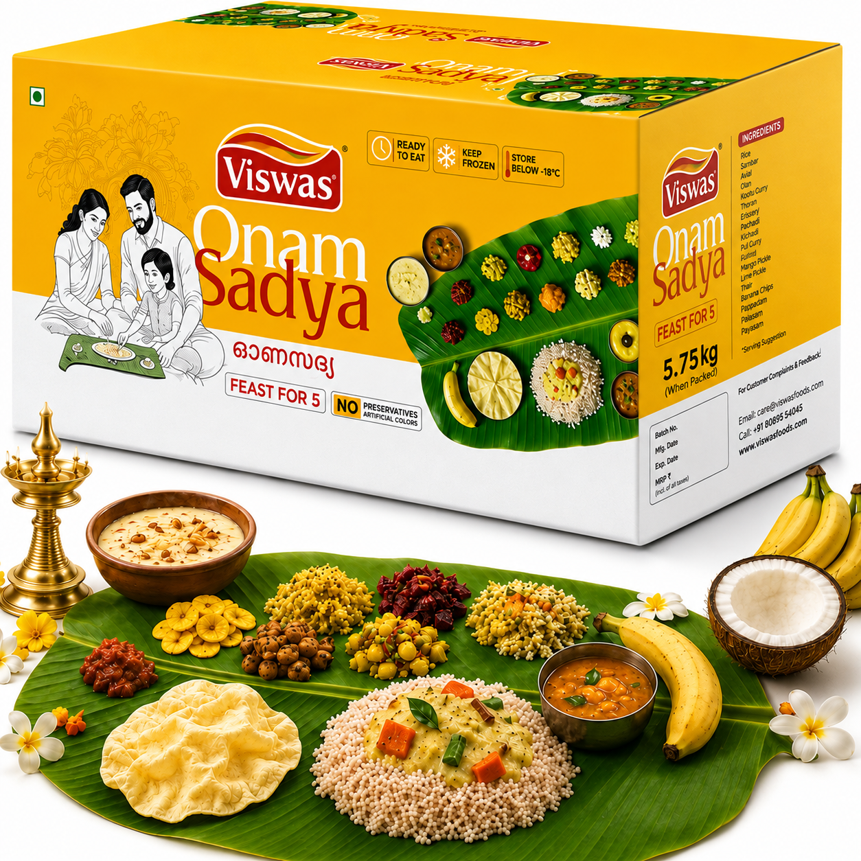 Viswas Onam Sadhya Kit (Frozen) Veg Feast for 5 people 5.75kg