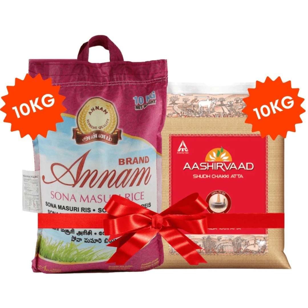 Annam Sona Masoori Reis 10 kg + Aashirvaad Atta 10 kg