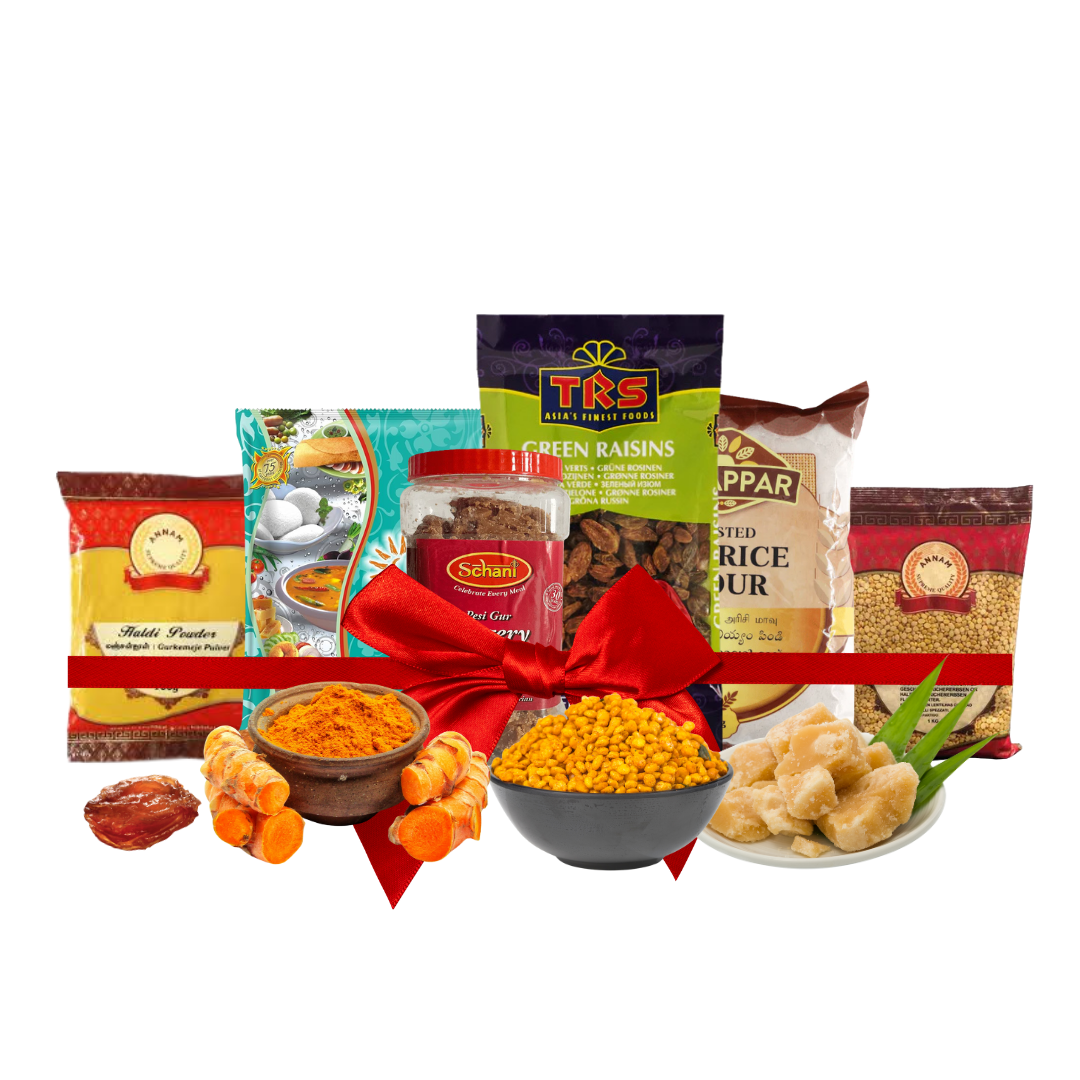 Ganesh Festival Kitchen Essentials Pack [Jaggery Cubes Jar 500g, Rice Flour 1kg, Moong Dal 1kgg, Chana Dal 500g, Raisins 100g, Haldi Powder 100g]
