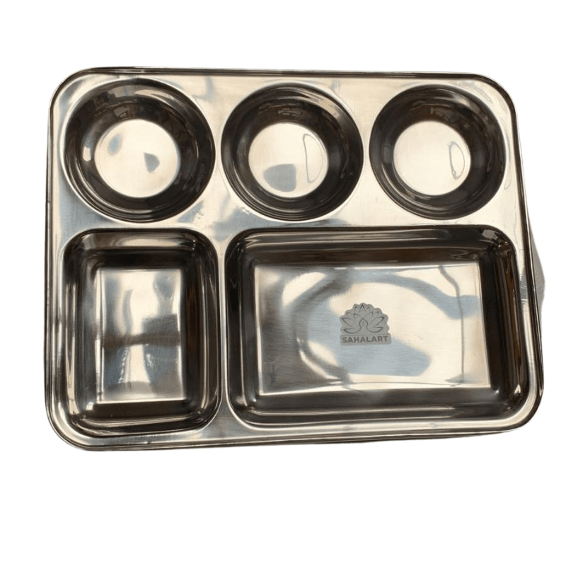 Stainless Steel Thali/Meals Rectangular Plate 5 in1  (Big Size) 1pc