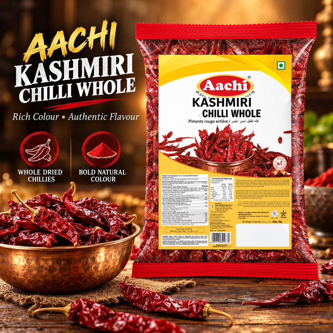 Aachi  Kashmiri Chilli Whole 100g