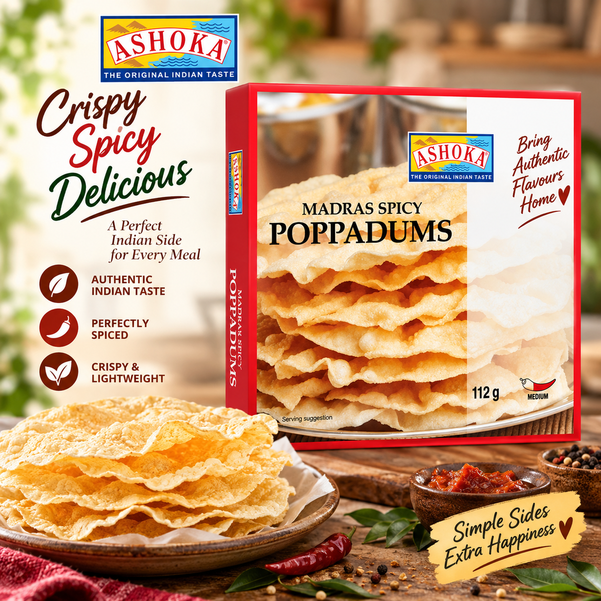 Ashoka Madras Spicy Papad 112g