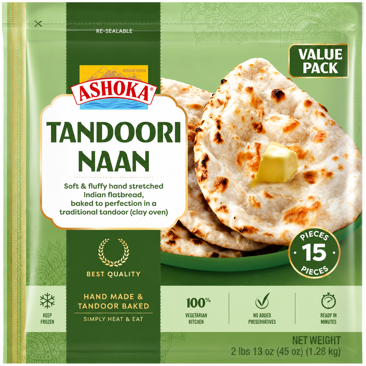 Ashoka Tandoori Naan Familienpackung (Tiefkühl) 1,275Kg (15Stk.)