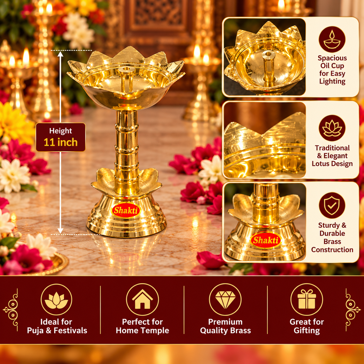 Brass Lotus Deep With Stand  No 1 (Height 11 cm) 1pc