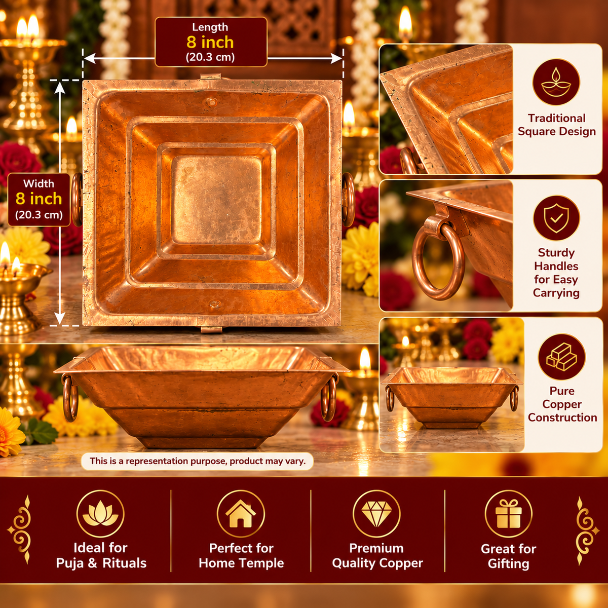 Copper Havan Kund (8"x8") 1pc