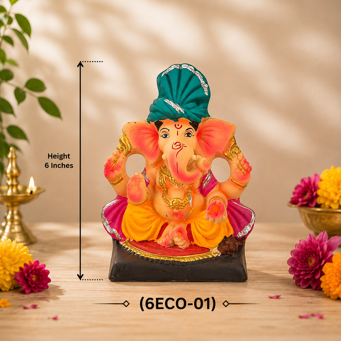 Ganesh Color Idol Eco friendly 6 inches (6ECO-01) 1pc
