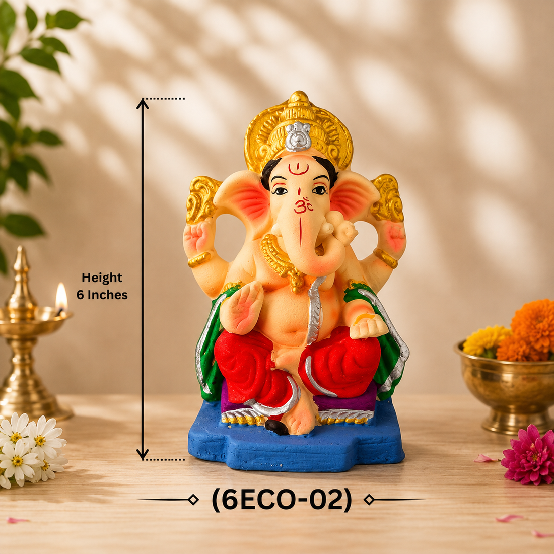 Ganesh Color Idol Eco friendly 6 inches (6ECO-02) 1pc