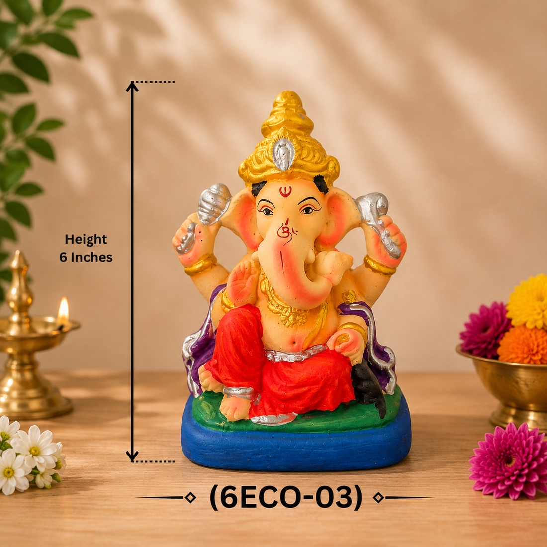 Ganesh Color Idol Eco friendly 6 inches (6ECO-03) 1pc