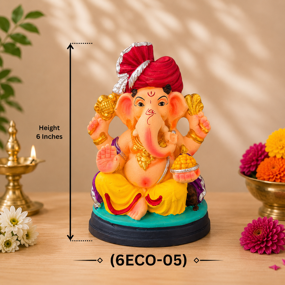 Ganesh Color Idol Eco friendly 6 inches (6ECO-05) 1pc