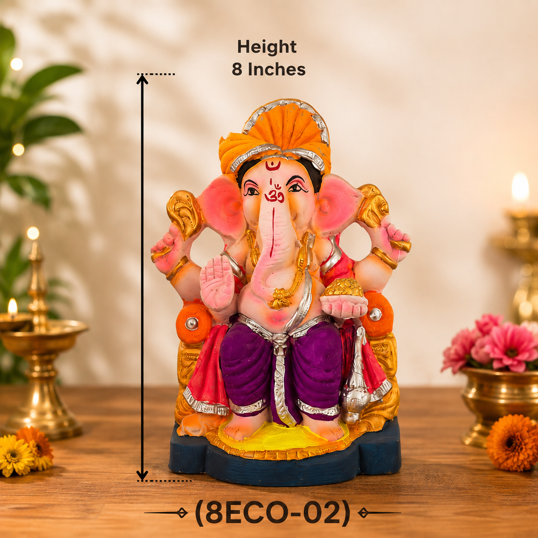 Ganesh Color Idol Eco friendly 8 inches (8ECO-02) 1pc