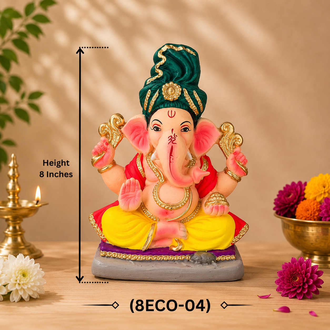 Ganesh Color Idol Eco friendly 8 inches (8ECO-04) 1pc