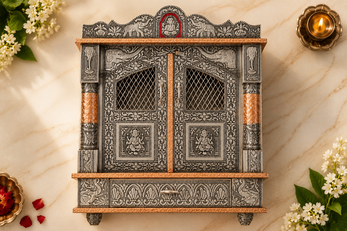Metal wooden Pooja Temple/Mandir Door [18 x 9 inches] (1 pcs)