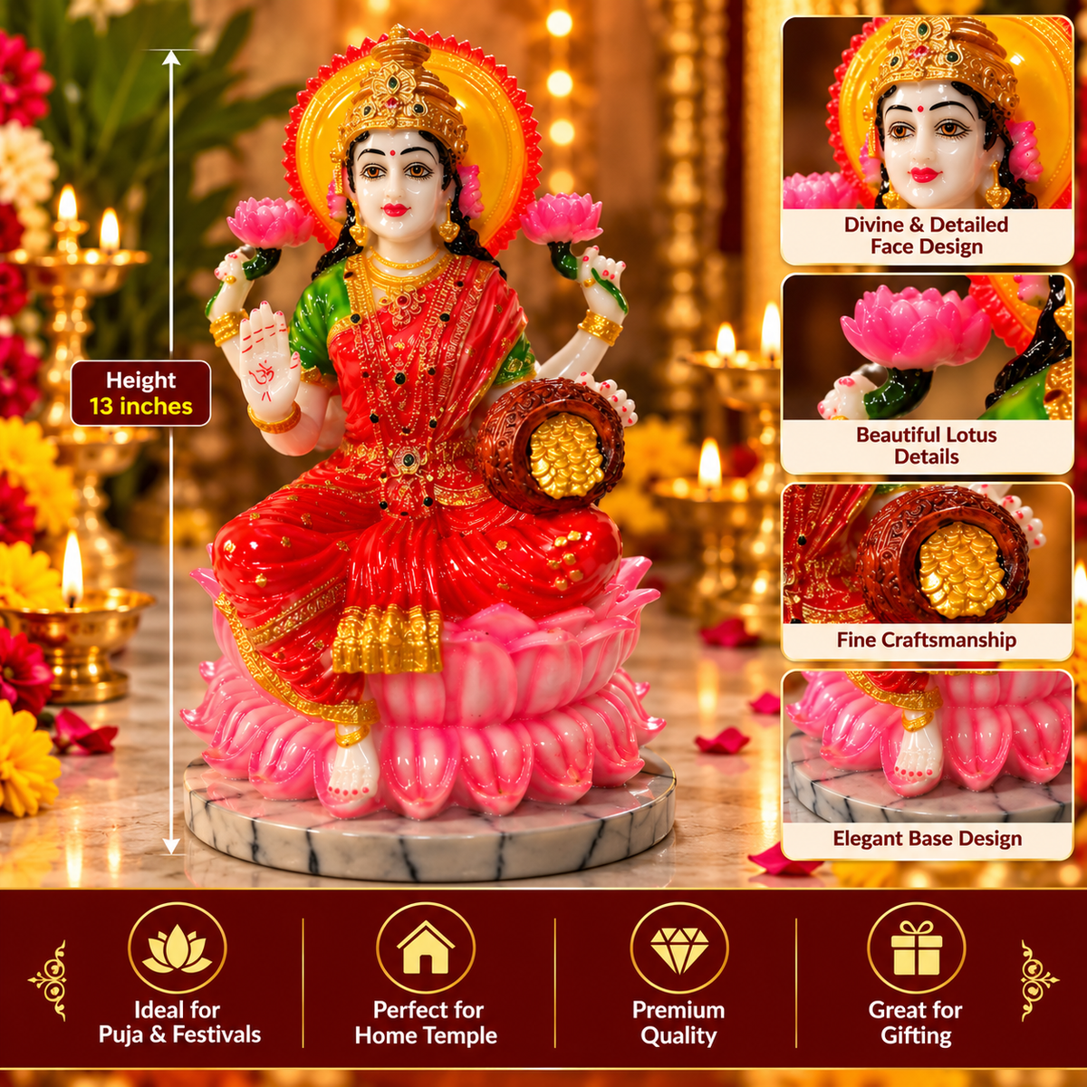 Murti [13 inches] Poly Raisin Laxmi Idol (1 Piece)