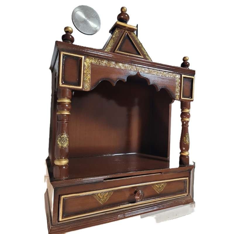 Wooden Brass Open Pooja Temple/Mandir Teak [18 x 10 inches] (1 pcs)