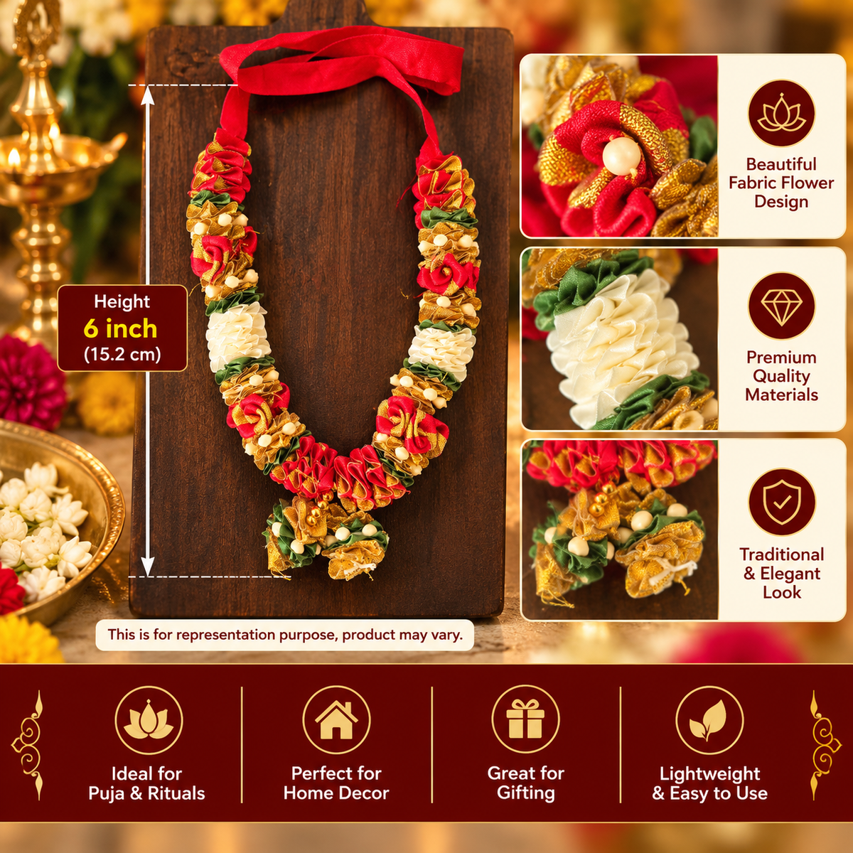 Satin Garland ( White Red and Gold) 6" 1pc