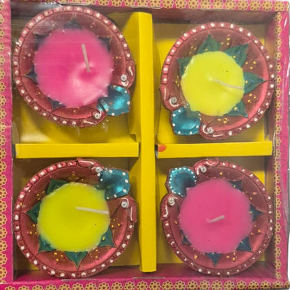 Diwali Clay Lamp (Fancy Diya Mix design)  Wax Fill  4pc