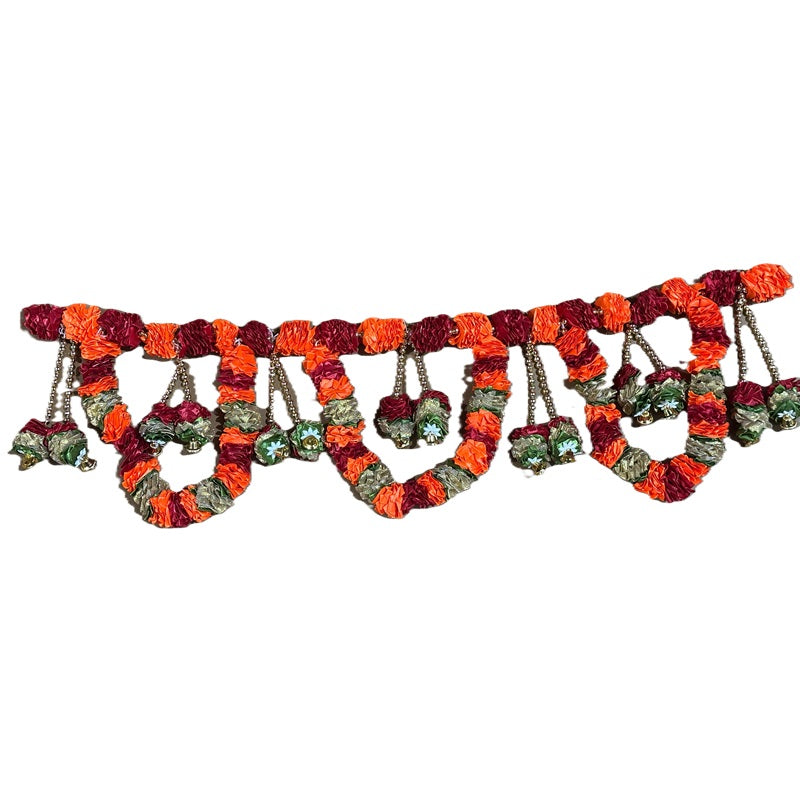 Hanging Satin Flower Thoran (ST06 Maroon and Orange ~1m) 1pc
